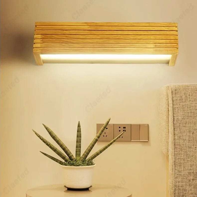 Modern LED Solid Wood Wall Lamp Modern and Simple Nordic Bedroom Bedside Lights Corridor Household Lighting Fixture