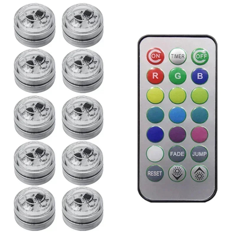 1-10PCS Car Wireless Adhesive LED Car Interior Ambient Light Remote Control Decor Auto RGB Interior Atmosphere Light Decorative