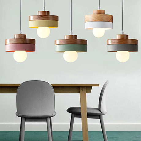 Nordic LED Wooden Pendant Light Iron 18CM Square Living Room Hanging Fixture For Bedroom Dining Room Study Home Decor Luminaires