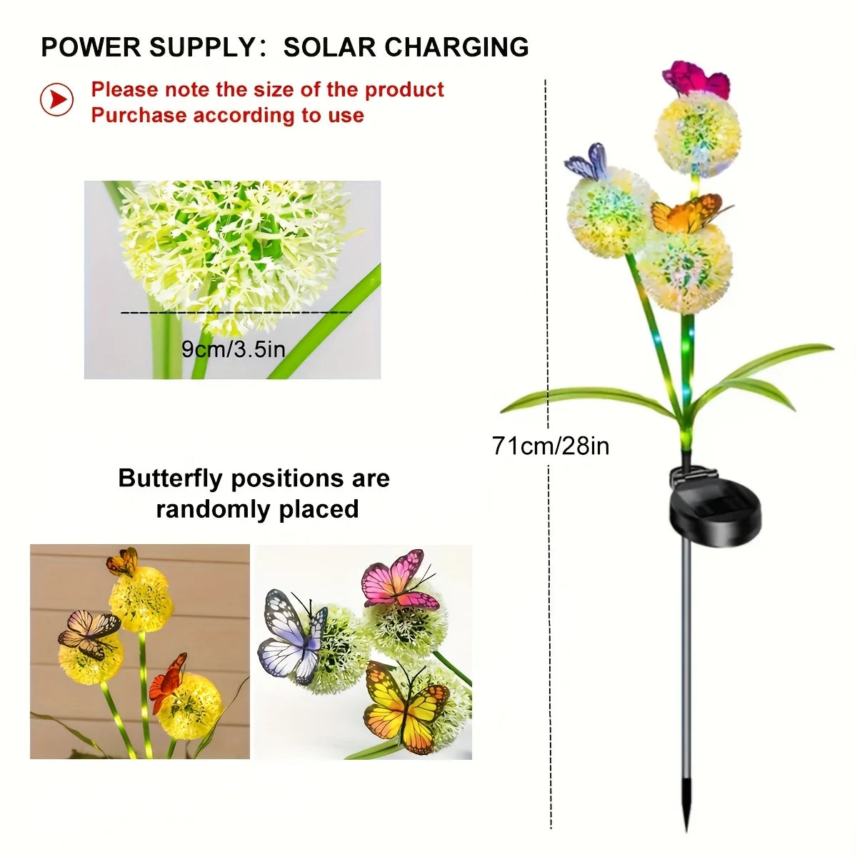 Solar Butterfly Dandelion Garden Lights, Outdoor Solar Dandelion Lights, Suitable for Garden Courtyard Patio Lawn Decoration