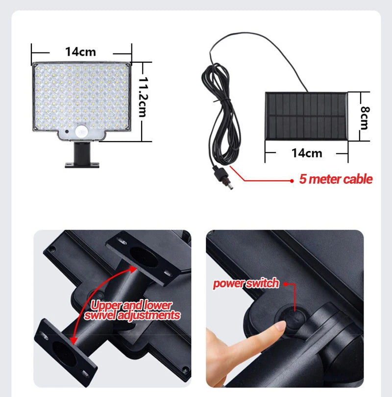 106LED Solar Light Outdoor Waterproof with Motion Sensor Floodlight Remote Control 3 Modes for Patio Garage Backyard Solar Lamp