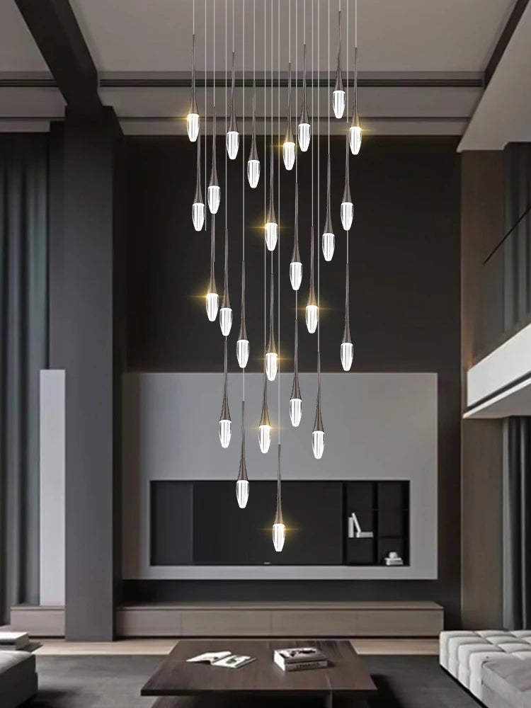 Nordic Minimalist Chandelier Home Decor Living Room Loft Chandelier Interior Lighting Duplex House Villa LED Stair Pendant Light