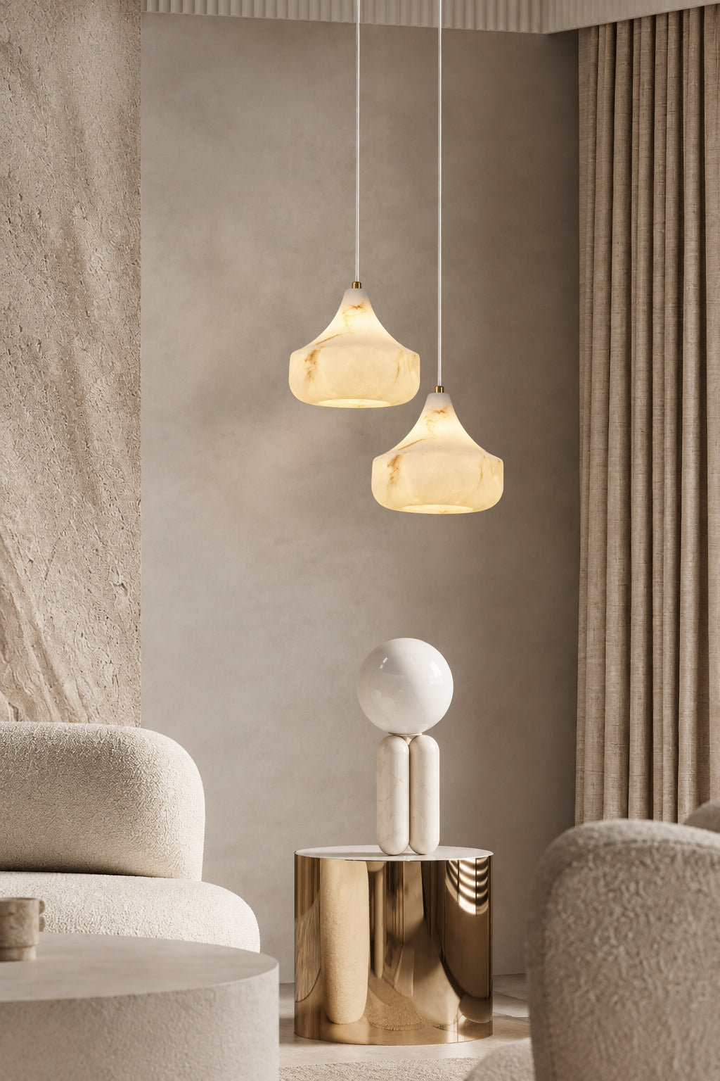 Designer Faux Marble Pendant Light - Modern Minimalist Single Ceiling Hanging Lamp Fixture for Bedroom, Living Room & Dining Area