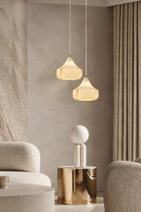 Designer Faux Marble Pendant Light - Modern Minimalist Single Ceiling Hanging Lamp Fixture for Bedroom, Living Room & Dining Area