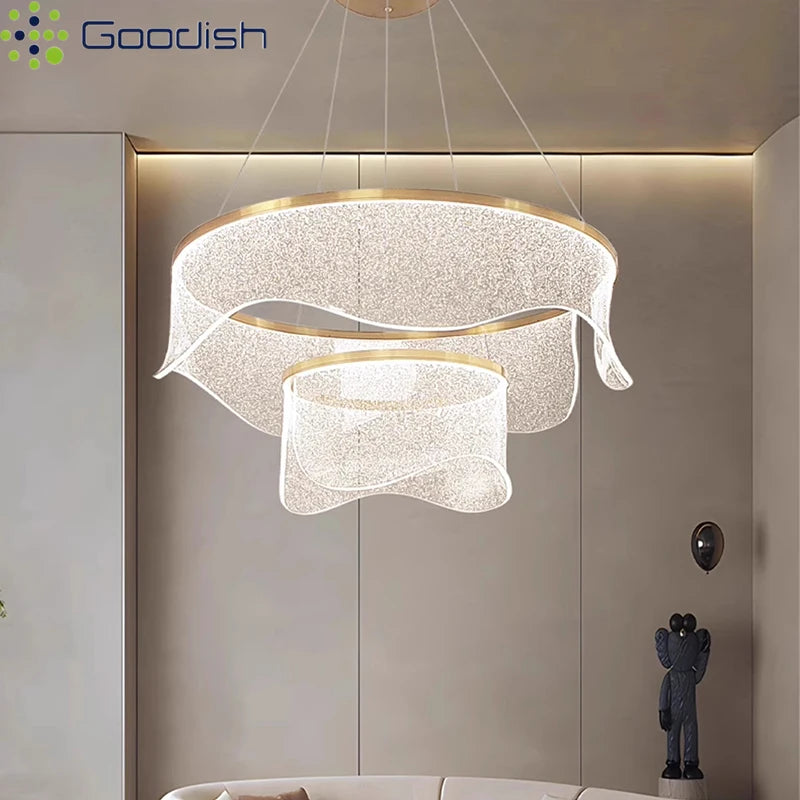 Medieval Bauhaus Luxury Fiberglass Paper Scarf Shape Wedge LED Pendant Light Lustre Lamps for Living Room Decoration Chandeliers