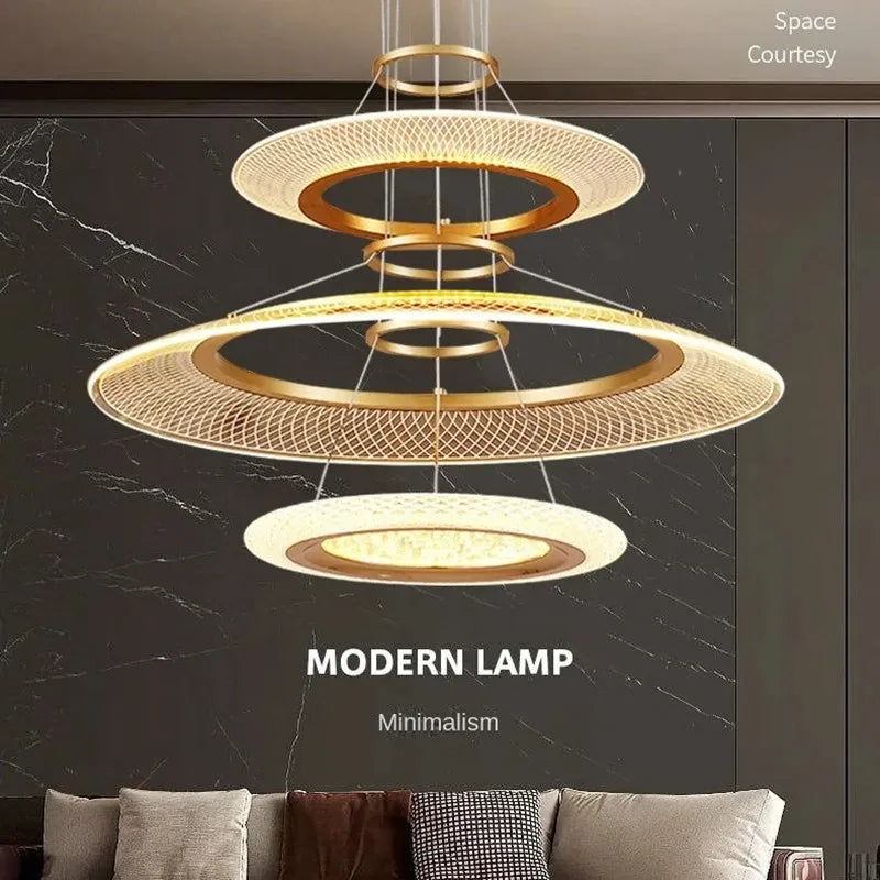 Modern LED Screw Living Room Chandelier Luxury Ring Villa Pendant Lamp Atmosphere Kitchen Island Art Decoration Lighting Fixture