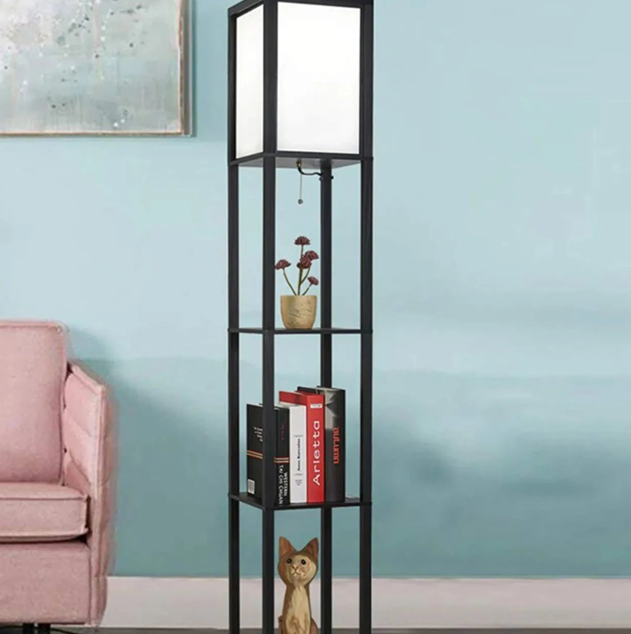 LED Shelf Floor Lamp Wooden Storage Standing Lighting Bedside Night Soft for Bedroom Living Reading Room Home-C