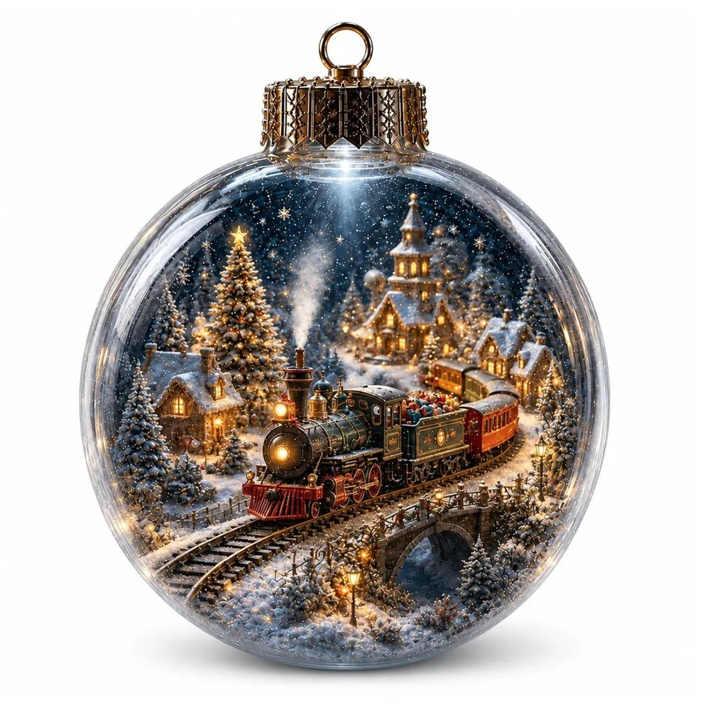 Acrylic Material Christmas Ball Ornament with Light Transparent Design Santa Claus Pendant 8CM Size Hanging Christmas Decoration