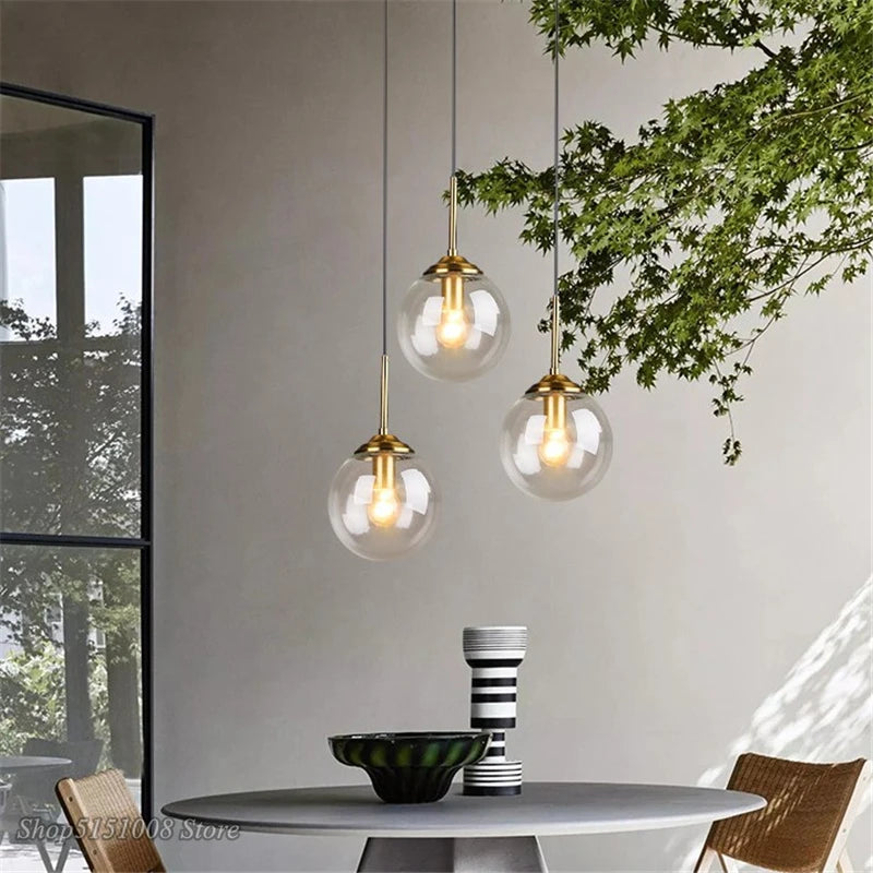 Nordic Modern Glass Pendant Lights LED Hanging Lamp for Kitchen Dining Room Bedroom Nordic Pendant Lamps Home Lighting Fixtures