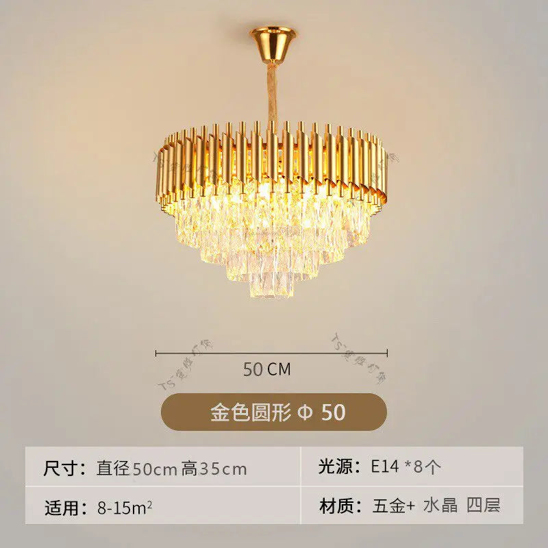 Nordic Luxury Crystal Chandelier Round Pendant Light LED for Living Room Hotel Lobby Hallway Modern Home Decor Hanging Lamp