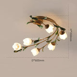 Romantic American Retro Countryside Flower LED Ceiling Light Nordic Designer Wrought Iron Glass Living Room Decoration