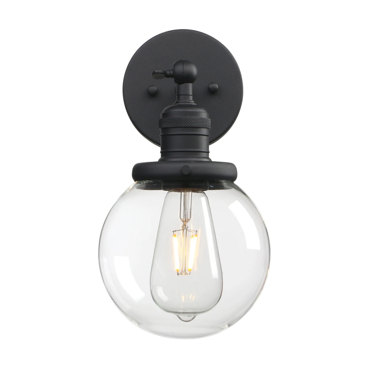  Vintage Industrial Wall Sconce Lighting Fixture with Mini 5.9" Round Clear Glass Globe Hand Blown Shade