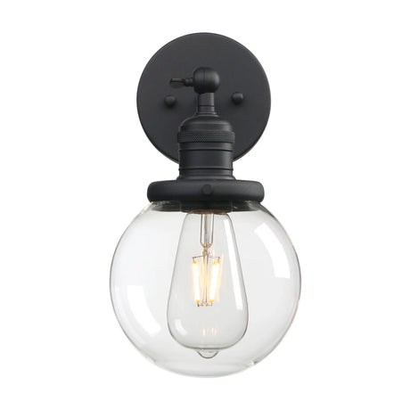  Vintage Industrial Wall Sconce Lighting Fixture with Mini 5.9" Round Clear Glass Globe Hand Blown Shade