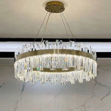 Luxury Double-Layer Round Crystal Chandelier (Golden Finish) - Modern Tiered Ceiling Pendant Light Fixture for Living Room, Bedroom & Dining Room