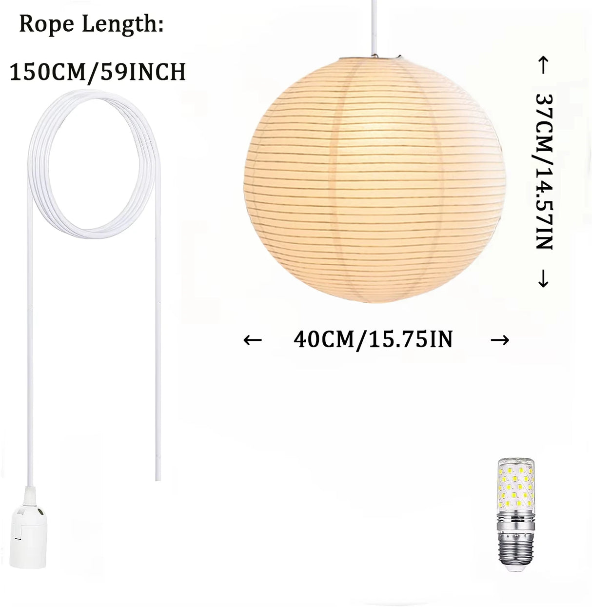 Noguchi Rice Paper Pendant Light Japanese Paper Hanging Lamps Minimalist Model Ceiling Paper Lantern Light for Home/Cafe Decor