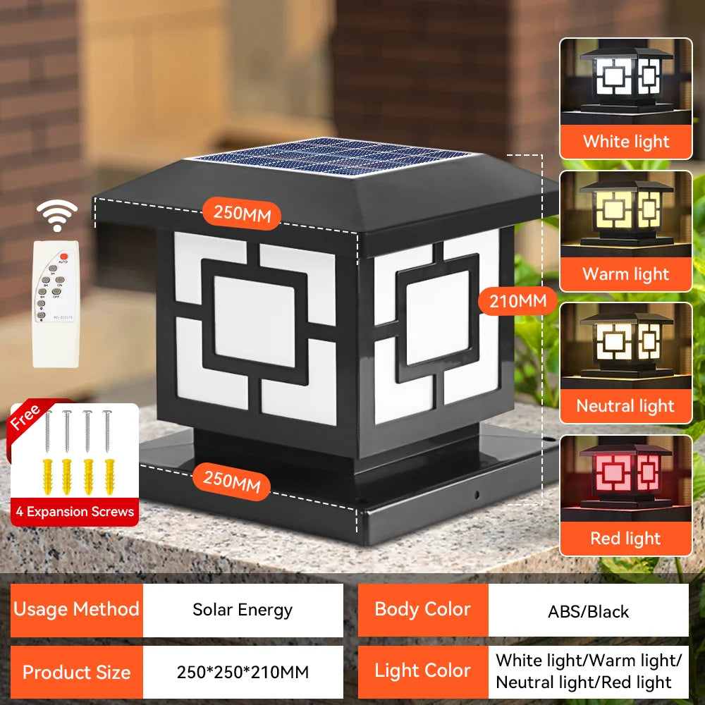 Outdoor LED Solar Column Light - Waterproof Dimmable Garden Pillar Lamp
