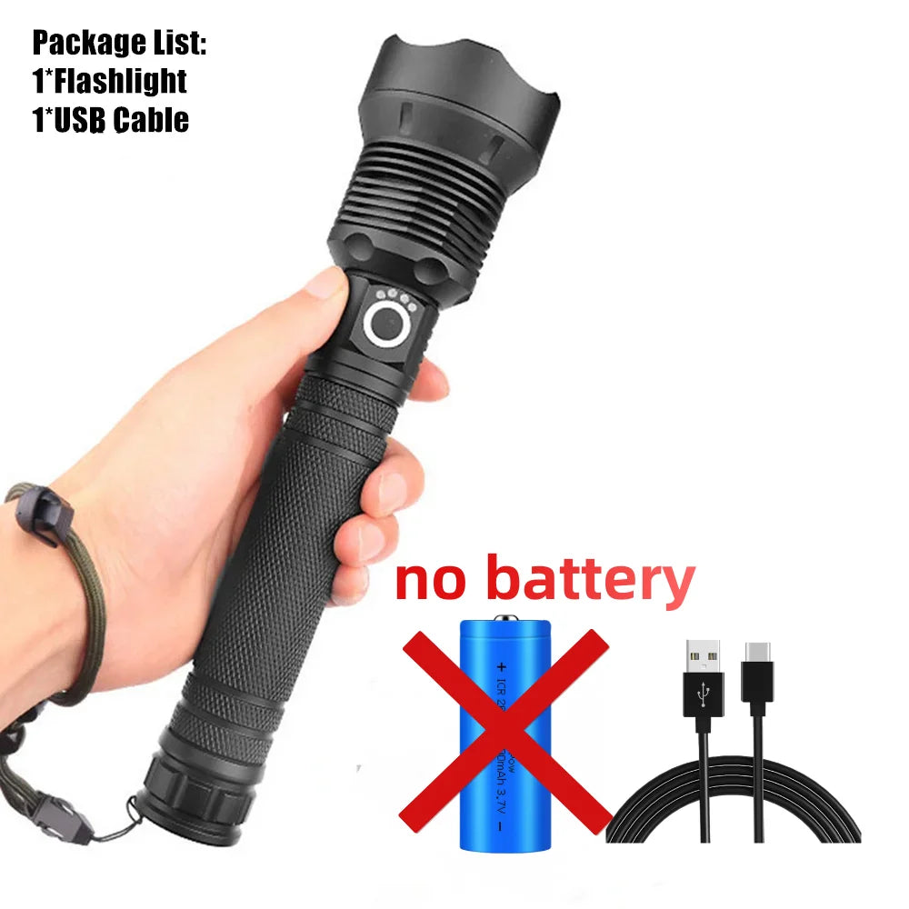 Rechargeable LED Flashlights 90000 Lumens Super Bright Zoomable Waterproof Flashlight with 3 Modes Powerful for Camping Hiking