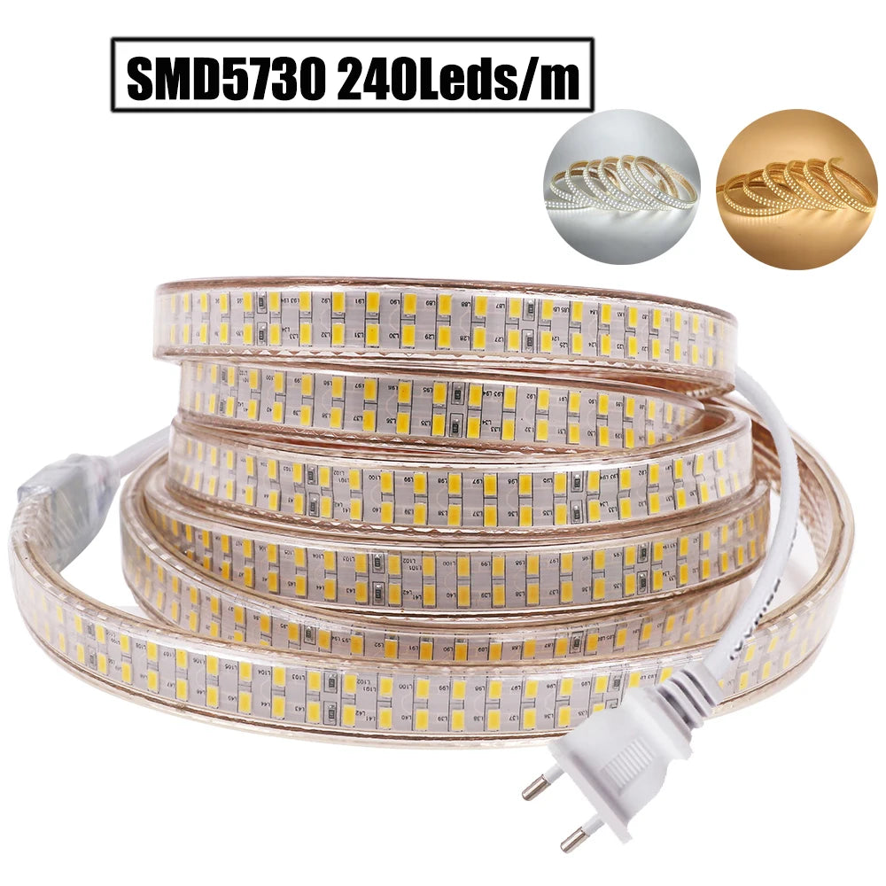 240Leds/m LED Strip SMD 5730 2835 5050 5630  220V 240V Waterproof LED Tape Rope Light RGB Warm White Home Decoration Lighting