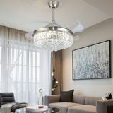 Modern Dimmable Fandelier Crystal Ceiling Fan with Lights and Remote Invisible Retractable Chandelier Fan Light LED Lighting