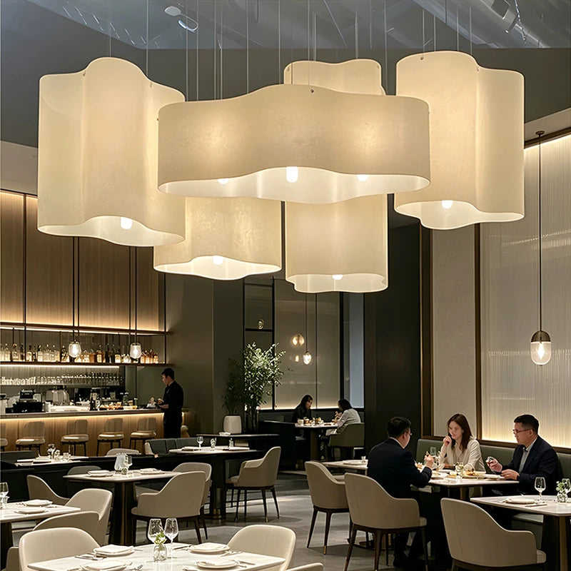 Nordic Wabi-Sabi Dupont Paper Pendant Light - Durable Fabric Ceiling Chandelier Lamp Fixture for Living Room, Dining Area, Hotel & Villa Hall Decor