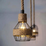 Industrial Loft Hemp Rope Chandelier - Vintage Dining Room Pendant Lamp