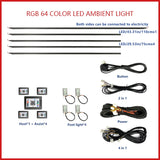 22 In1 Car Acrylic LED Ambient Lamps Universal Colorful Atmosphere Lights Auto Interior Neon Strip App Control 64 RGB  Lighting