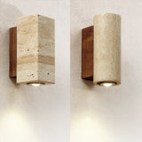 Wabi-Sabi Yellow Travertine Marble LED Wall Sconce - Japanese Natural Stone Minimalist Wall Lamp for Bedroom Bedside, Living Room & Corridor