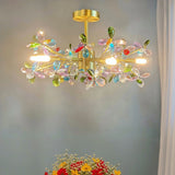 Luxury French Colorful Colored Crystal Flower Pendant Ceiling Light Romantic Living Room Dining Room Bedroom Daughter Lustre