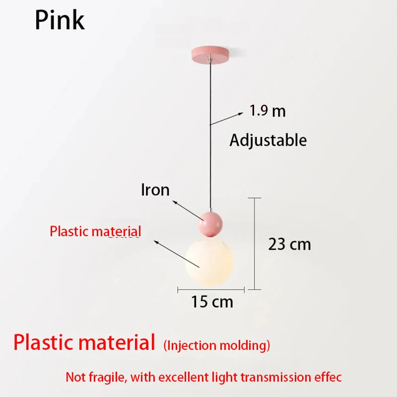 Modern Color Round Ball Long-Line Bedroom Single-Head Pendant Lamp With Glass And Injection-Molded Cover For Dining Room E27