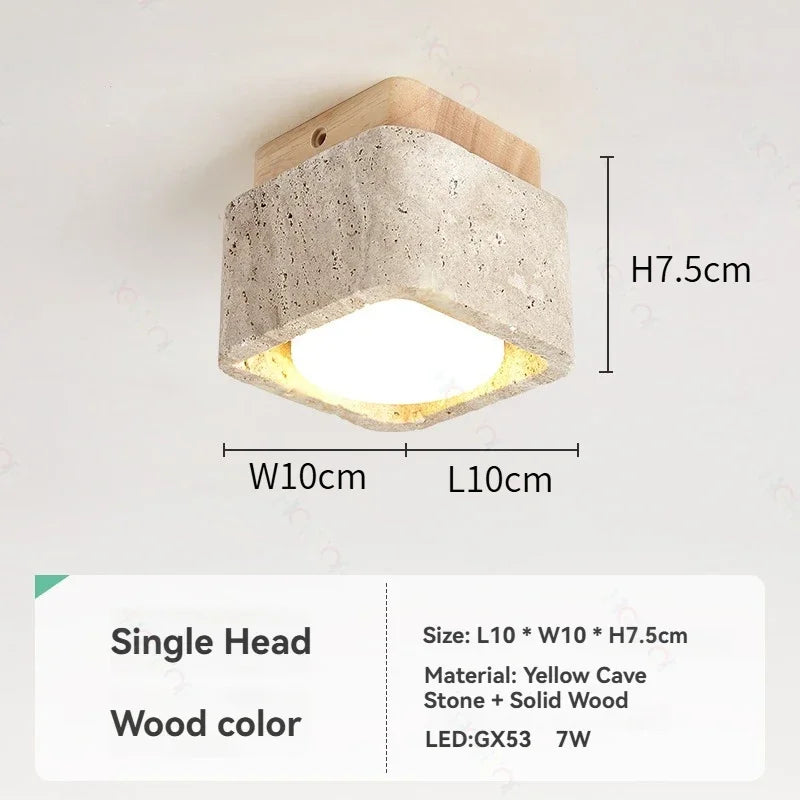 Square Yellow Travertine LED Recessed Ceiling Light - No Main Lamp Grid Spotlight Fixture for Living Room, Bedroom & Hallway