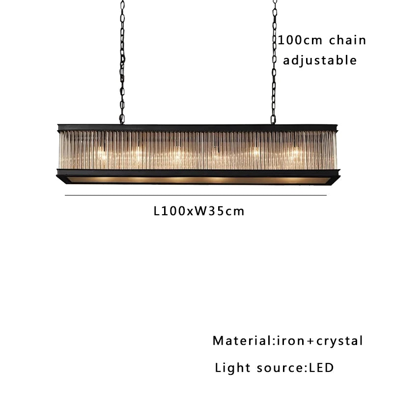 Home-appliance Classic Black Crystal Glass Bar Chandeliers Luxury Rectangle Hanging Lamp for Dining Room Decoration 2025 Lights