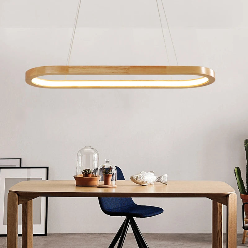Nordic Lamp Solid Wood Pendant Lights Restaurant Chandelier Simple LED Light Bar Dining Room Long Strip Lamps Lighting Fixture