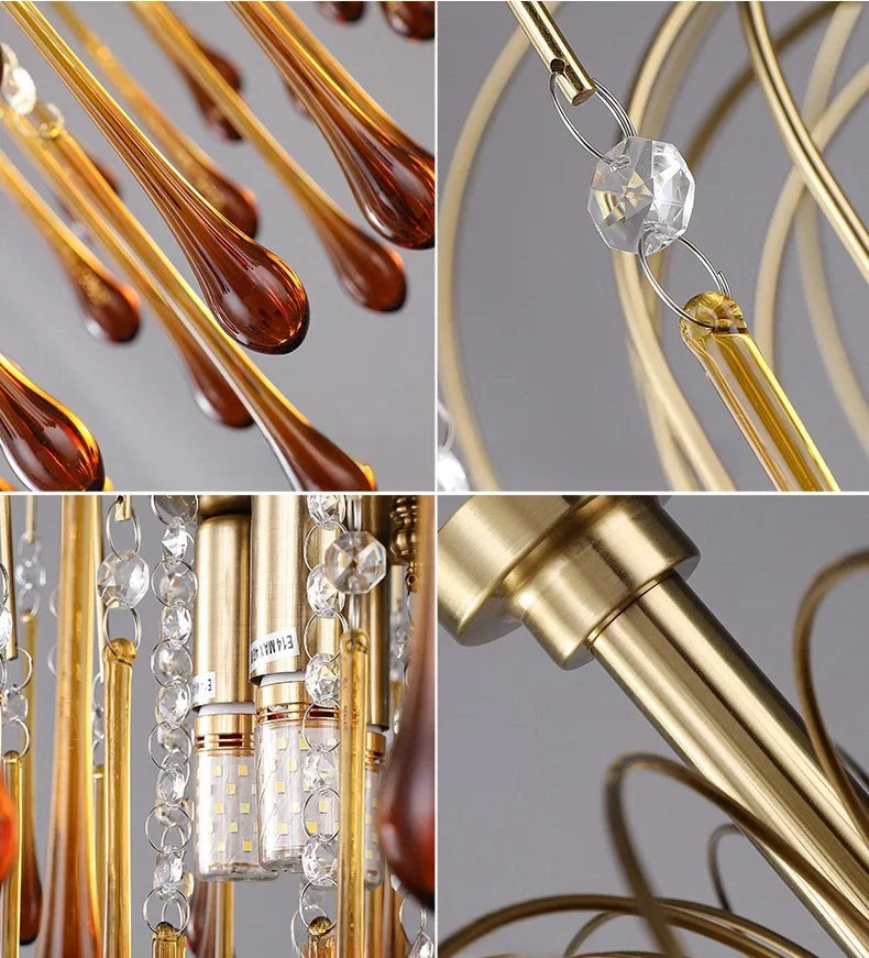 Artpad Retro French Branch Colorful Crystal Chandeliers for Living Room Romantic Raindrop Coloful Crystal Hanging Pendant Light