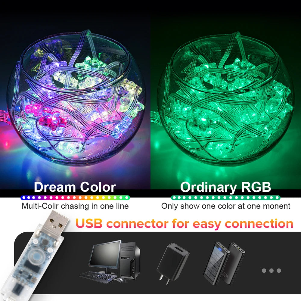 RGB Dream Color USB Christmas Lights - Smart App & Remote Control