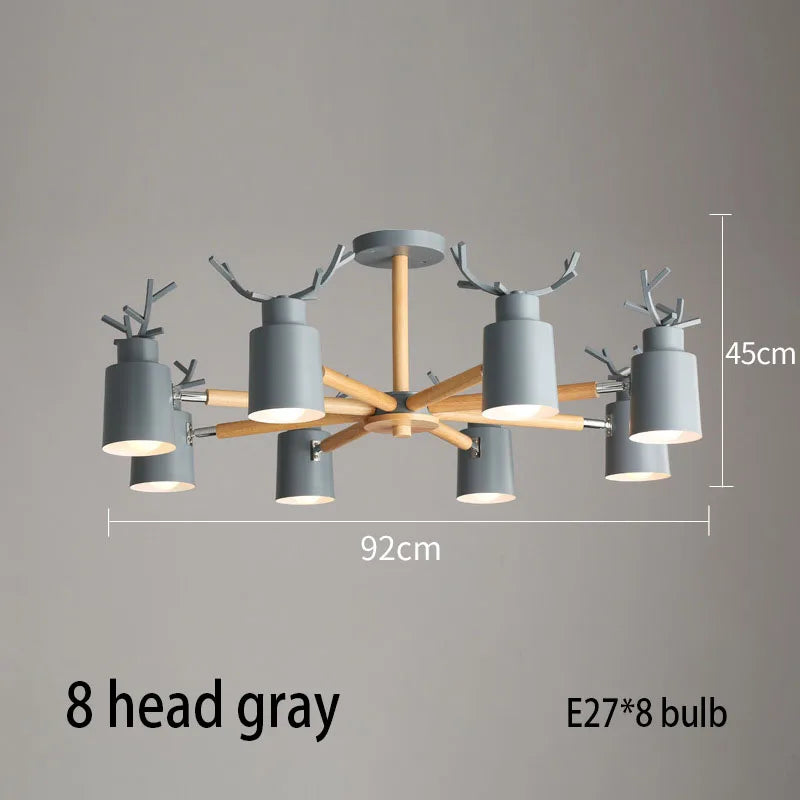 Log chandelier living room bedroom ceiling pendant light fixtures kitchen ceiling lighting deer design e27 light