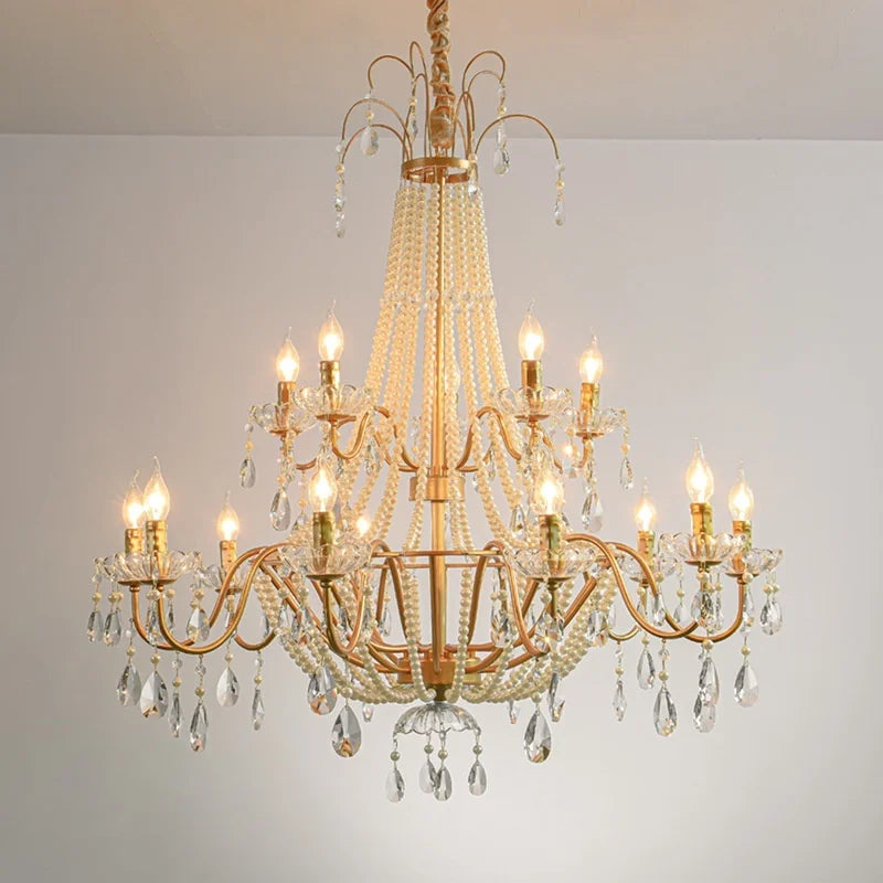 American Black Candle LED Chandelier - Luxury Crystal Pendant for Stairs