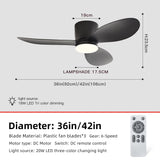 36/42 Inch Modern Ceiling Fan w/Light, 6-Speed DC Motor, Remote, Ultra Quiet, 3-Color Dimmable 18W for Bedroom/Living Room