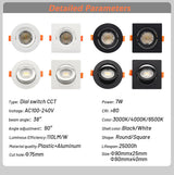 LED Change Color 3 CCT 3000K 4000K 6000K LED Ceiling Spotlight Embedded Light 7W AC 110V 220V Adjust 90°  1-10pcs Lighting Spot