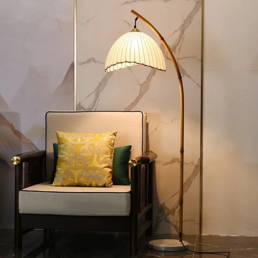 Foyer Wabi Sabi Canvas Shades Led Floor Lamp Nordic Bamboo Design Metal Floor Light Nordic Minimalism Living Room Lustre Lamp