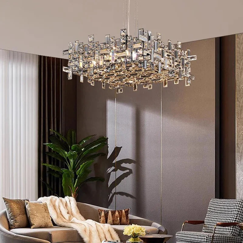 Luxury Chrome LED Crystal Chandelier - Modern Ceiling Pendant Light Fixture