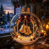 Clear Round Shape Christmas Ball Ornament Warm Light Built In Light Christmas Bauble Miniature Scene Hanging Loop Story Ornament