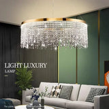 2025 Modern LED Clear Crystal Ceiling Chandeliers Luxury Living Dining Room Pendant Lamps Circle Hanging Light Lustre Home Decor