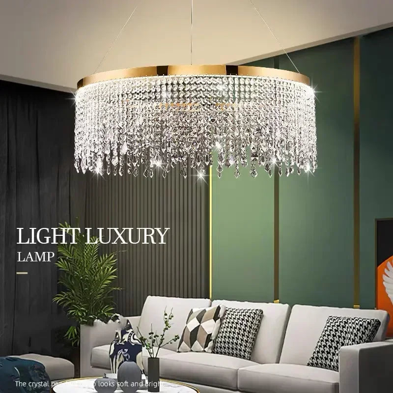 2025 Modern LED Clear Crystal Ceiling Chandeliers Luxury Living Dining Room Pendant Lamps Circle Hanging Light Lustre Home Decor