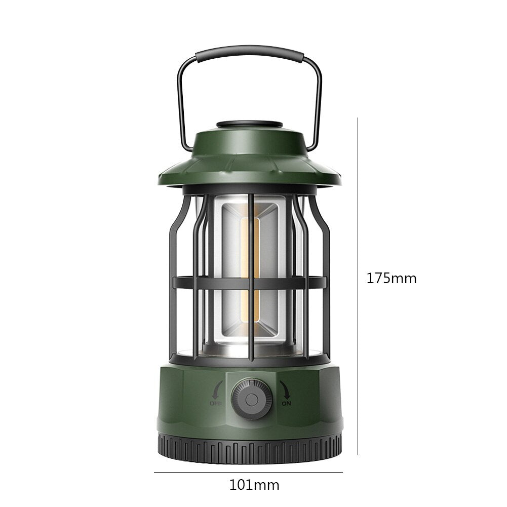 Portable Retro Camping Lantern Emergency COB Camping Light Waterproof Lightweight Tent Lamp with Hook for Outdoor Hiking BBQ