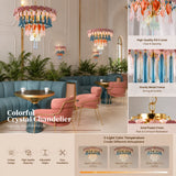 Vintage Ceramic Macaron Crystal Pendant Light LED Hanging Lamp for Bedroom Living Room Hotel Creative Glass Art Chandelier