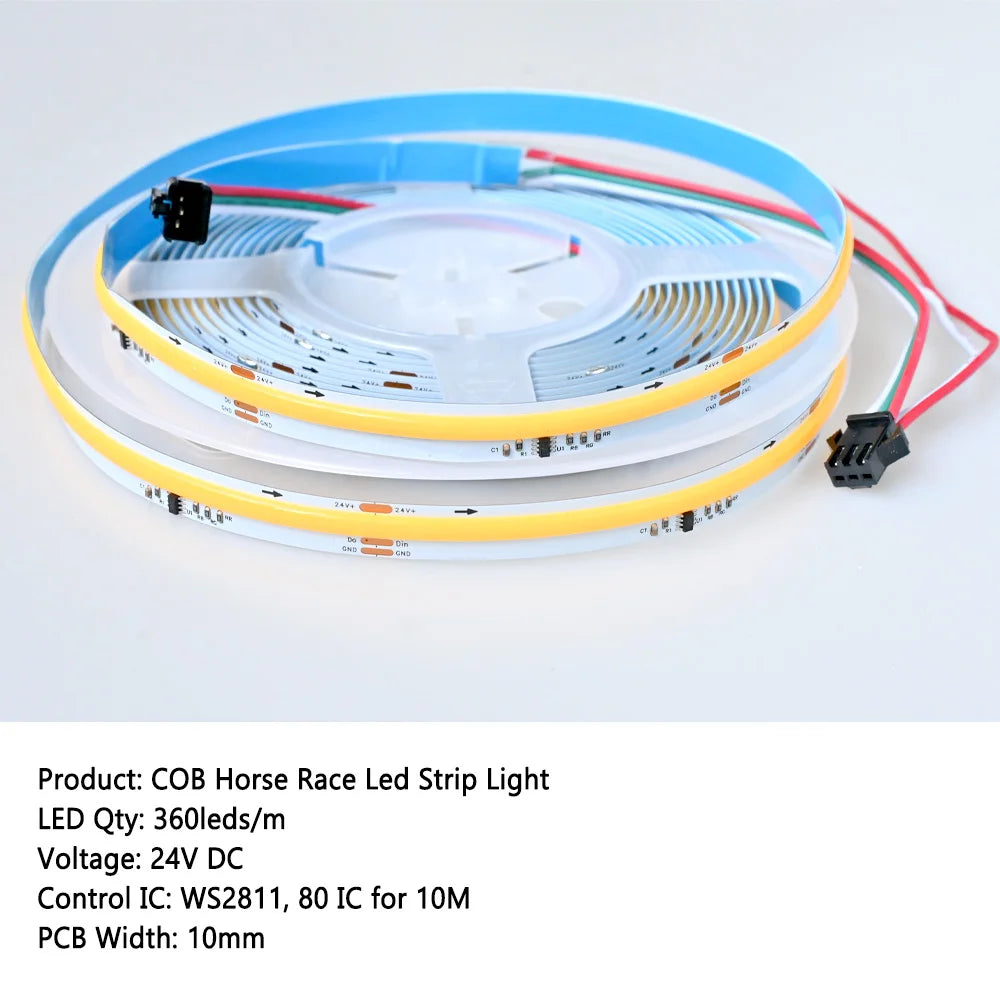 10M 20M COB Running Water Flowing LED Strip 24V Horse Racing Light Dimmable Flexible Linear Lamp RF Wall Panel Remote Control