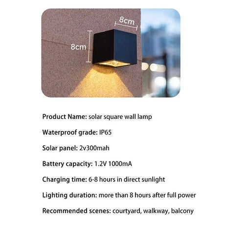 LED Solar Light Outdoor Garden Square Wall Lamp Sunlight Sensor IP65 Waterproof Courtyard Balcony Fence Post Decoration Lamps