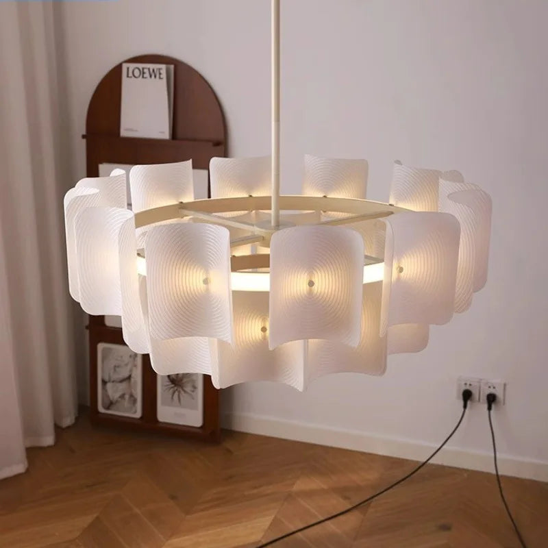 White Large Chandelier Minimalist Wabi Sabi Acrylic Lamp Dining Living Room Hotel Lobby Hanging Lamp Fixture