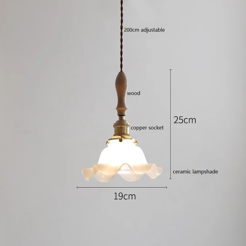 Butterfly Ceramic LED Pendant Lamp Beside Wooden Handle Copper Socket Home Decors Bedroom Dining Living Room Light Hang lamp