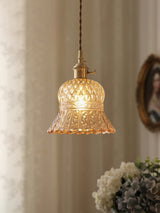 Vintage Amber Glass Pendant Light - Retro Brass Adjustable Hanging Hanging Lamp